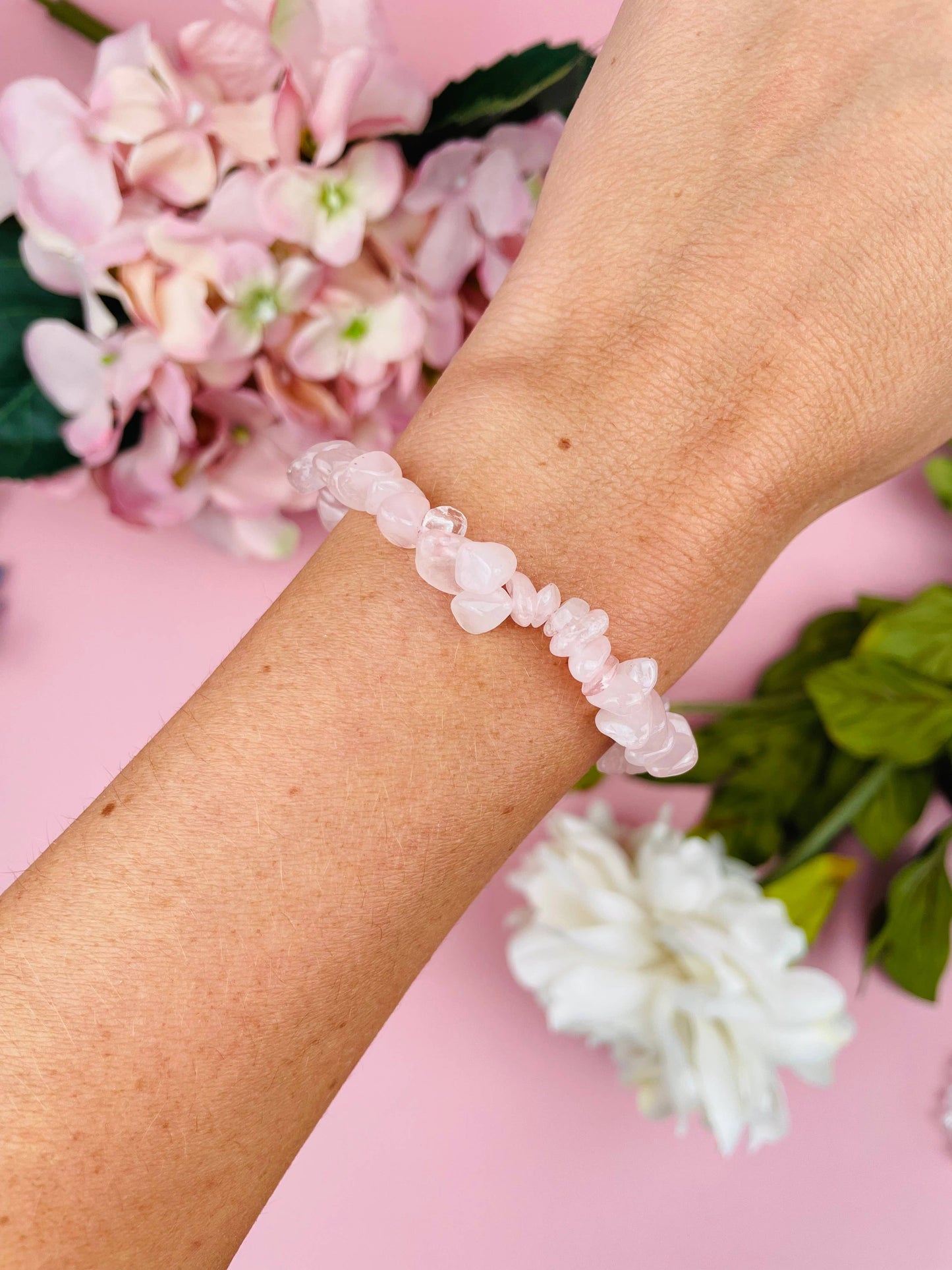Letterbox Love Bracelets- Rose Quartz Genuine Crystal Chip Bracelet