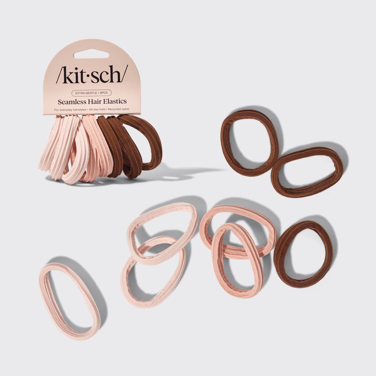 KITSCH- Recycled Seamless Hair Elastics 8pc Set- Rosewood