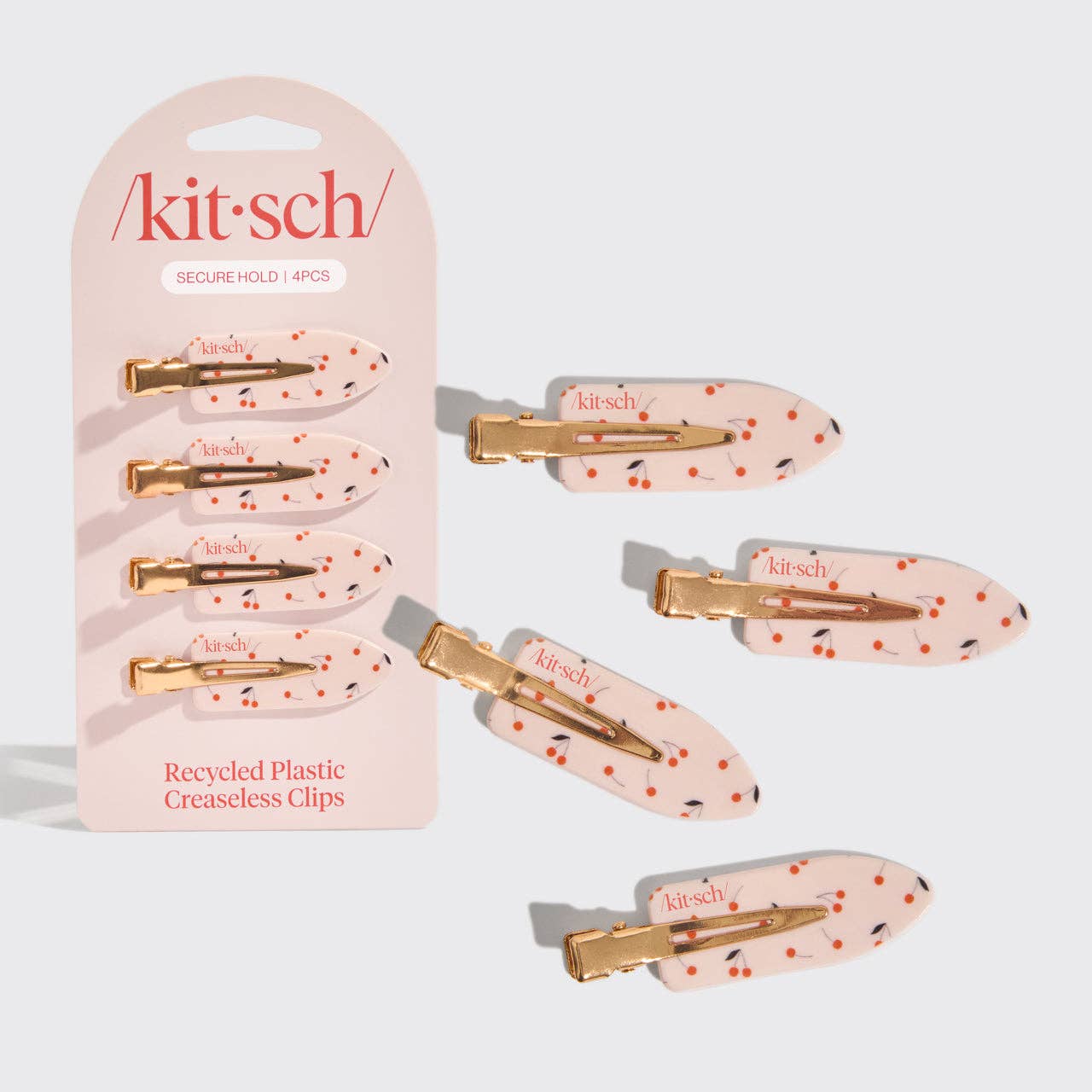 KITSCH- Recycled Plastic Creaseless Clips 4pc Set- Cherry Print