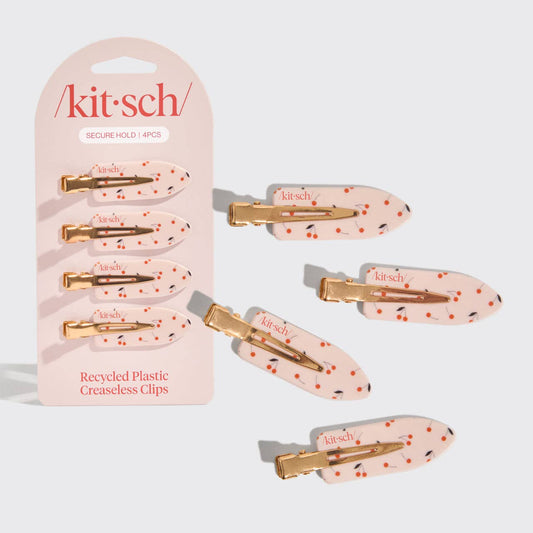 KITSCH- Recycled Plastic Creaseless Clips 4pc Set- Cherry Print